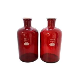 Kimax 1000ml Ruby Red Glass Bottles Original Lids Set of 2